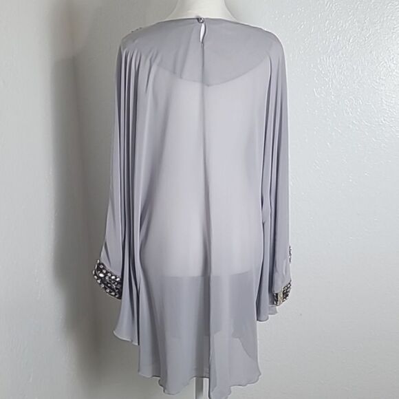 Sheer Gray Kimono with Black Rhinestone Accents on Neckline, Chest & Cuffs, OS - Picture 7 of 8